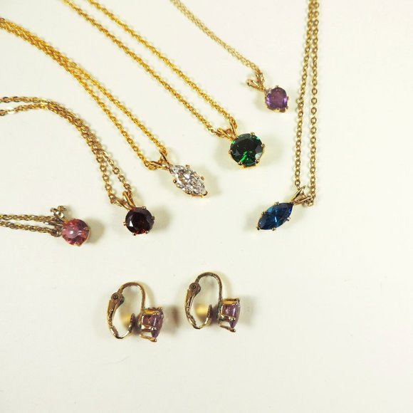 Lot of 6 Cubic Zirconia Neclkaces and 1 set of clip-on earrings - Picture 1 of 2